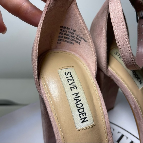 Steve Madden women's pink taupe Carabu fluffy coquette block heel sandals in 7.5 - Picture 8 of 11